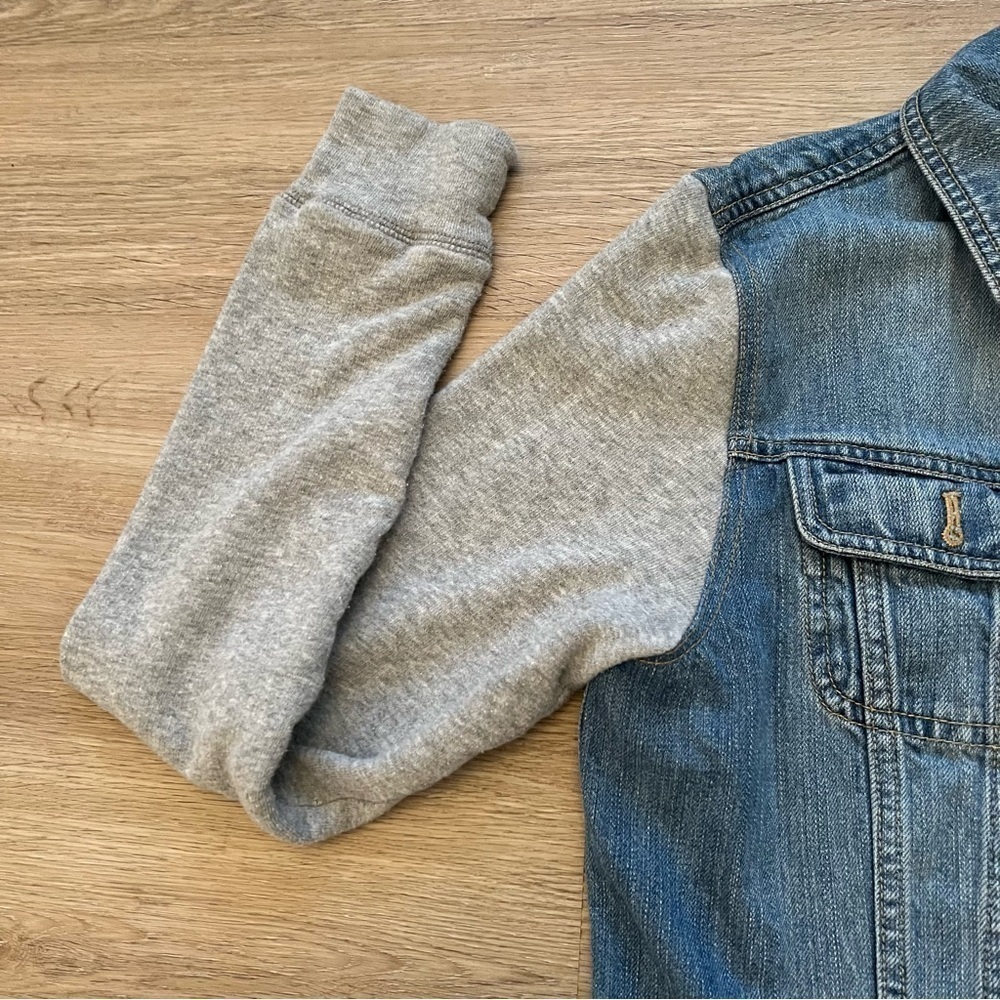 Chaps Mixed Media Denim Sweatshirt Jean Jacket Button Front Blue Gray Size M - Picture 4 of 8